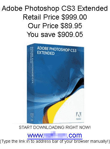 メールの添付画像、89.95米ドルでPhotoshop CS3 販売